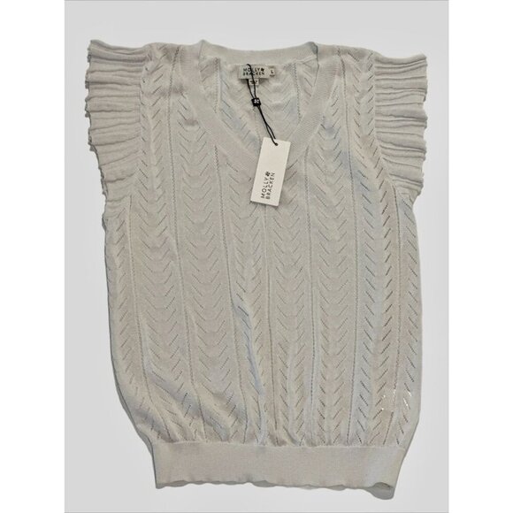 NWT Molly Bracken s/s Flutter Sleeve knitted sleeveless sweater white Size Large - Picture 1 of 6